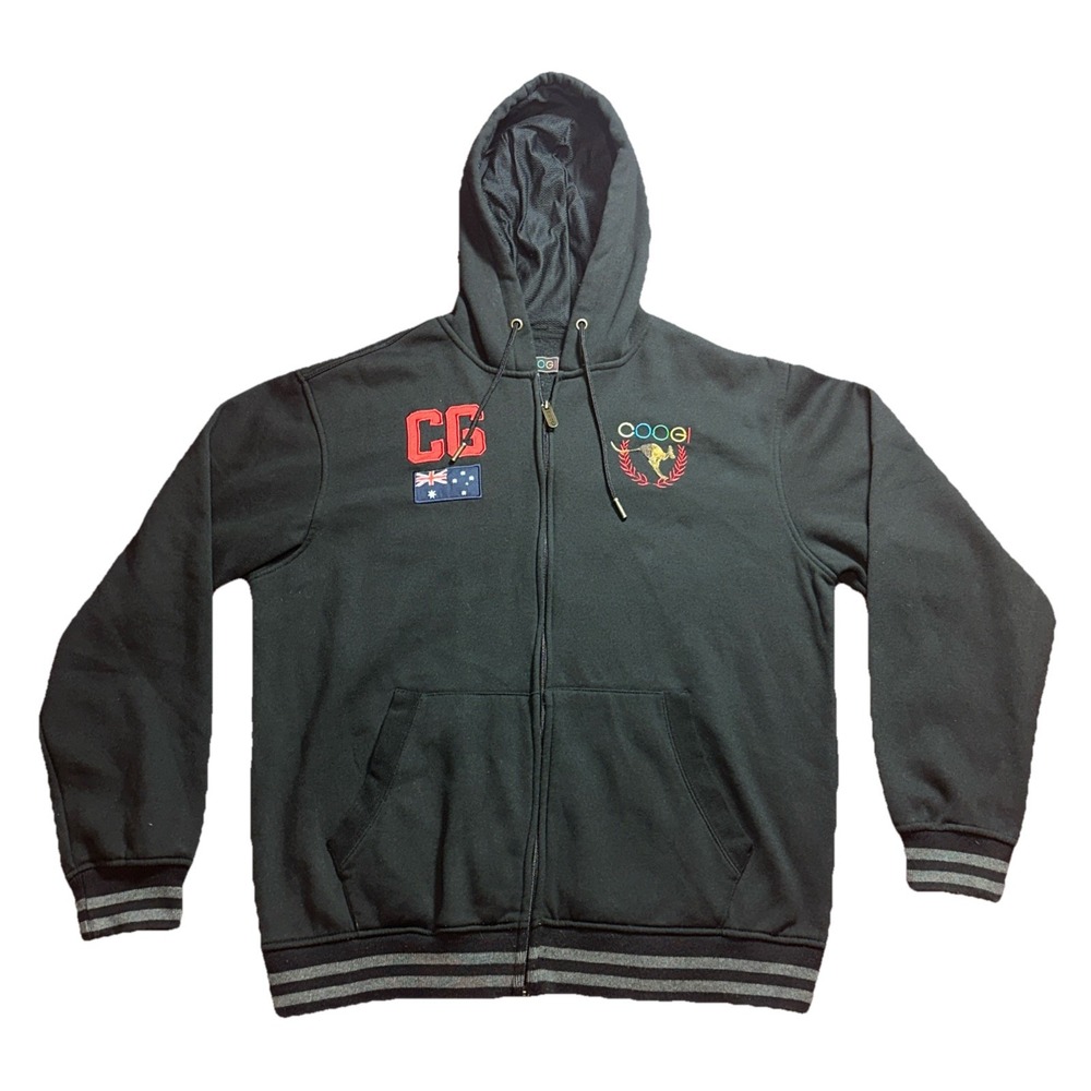 Coogi Hoodie Mens 2XL Australia Kangaroo Black Y2K 2000s 90s Skater Full Zip